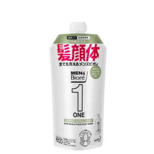 Kao Men's Biore One Очищающий гель для лица, тела и волос Всё в одном, с ароматом трав, Refresh Herbal Green  340мл запаска