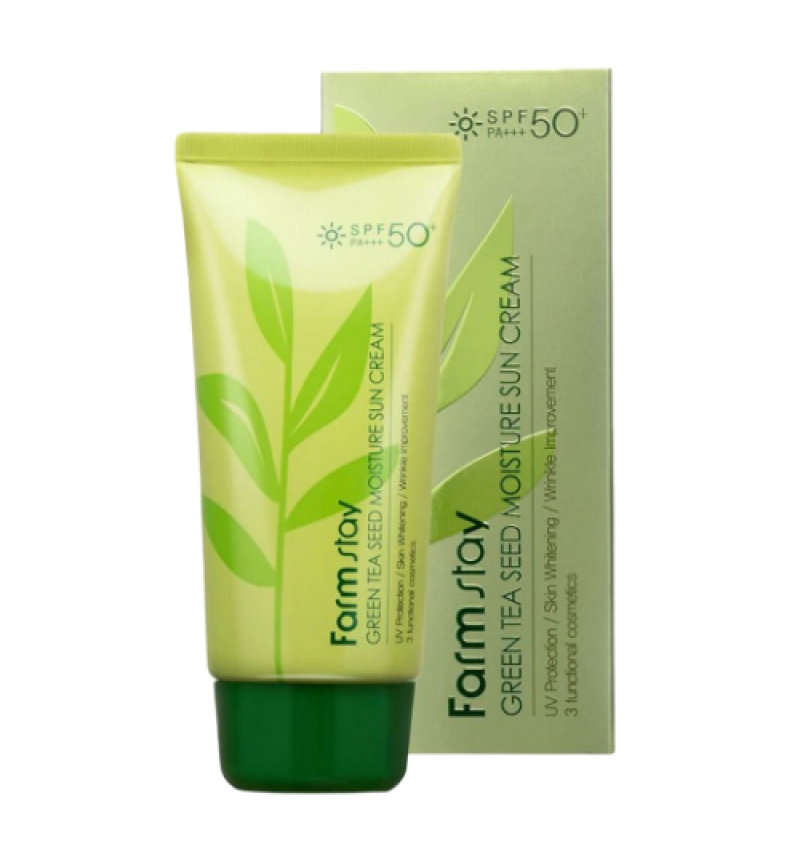 FarmStay Солнцезащитный крем с семенами зеленого чая Green Tea Seed Moisture Sun Cream SPF50 70мл.