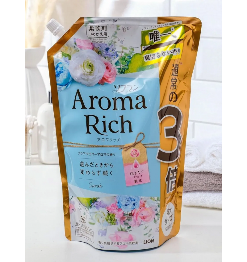 Lion Кондиционер для белья с натуральными ароматическими маслами / Soflan Aroma Rich Sarah (мягкая упаковка), 1200 мл.