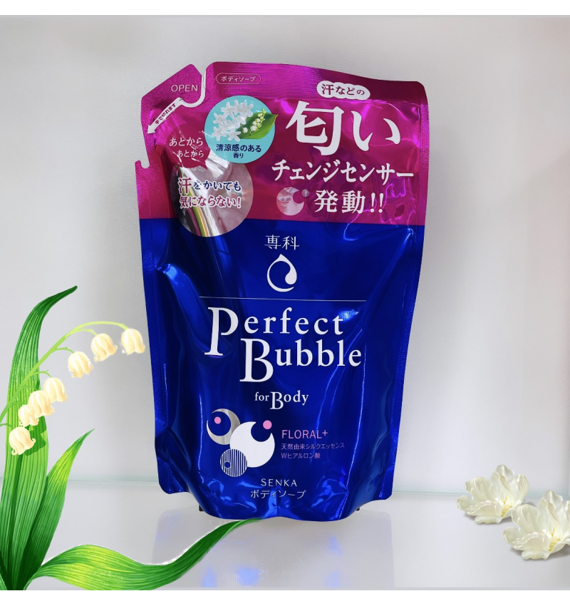 Shiseido Дезодорирующий гель для душа "Увлажняющий" с гиалуроновой кислотой / SENKA Perfect Bubble Floral+ (мягкая упаковка), 350 мл.