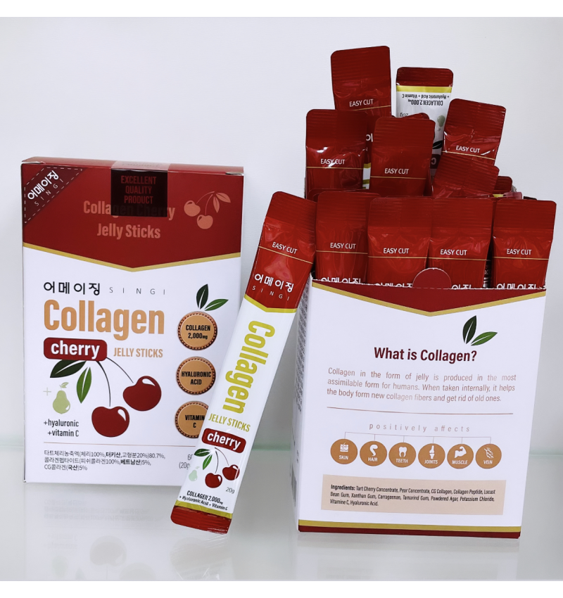 Коллаген jelly. БДЖ желе с вишней Singi Collagen Cherry Jelly Sticks (20g*30ea). Коллаген с вишней в стиках-желе Singi. Корейский коллаген с вишней. Коллаген желе Корея.