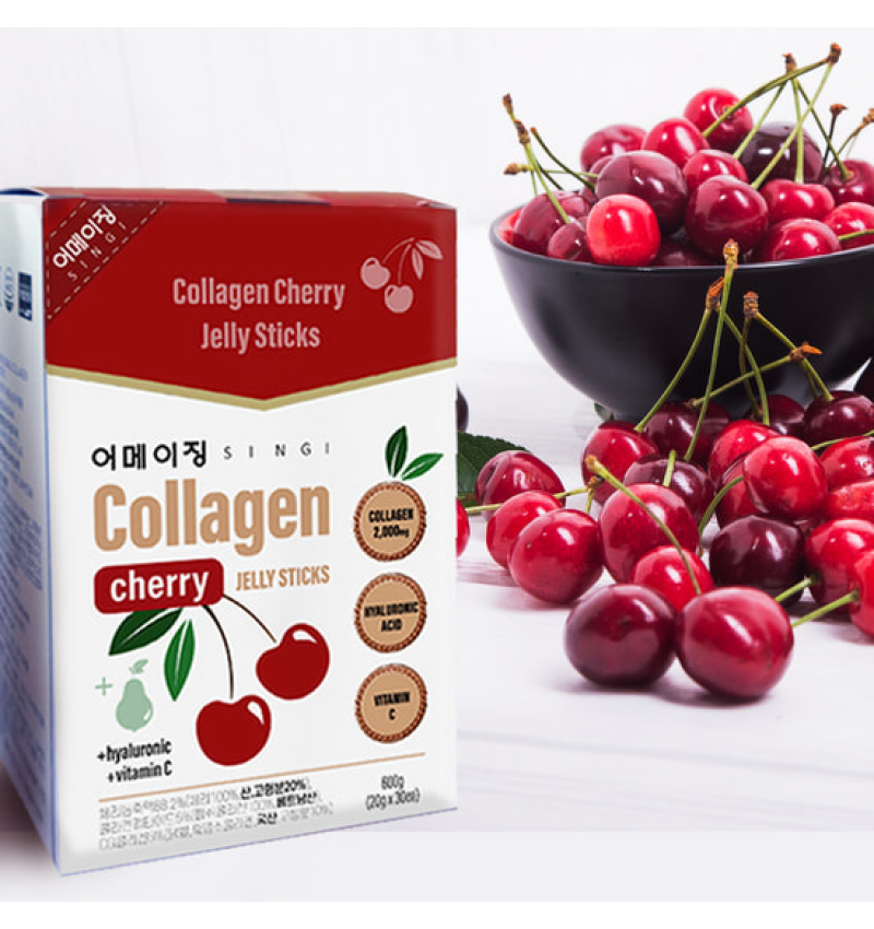 Singi Коллаген в желе на основе гиалуроновой кислоты с вишнёвым вкусом / Collagen Cherry Jelly Sticks, 30 шт x 20 гр.