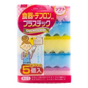 Kokubo Губки для мытья посуды с абразивным слоем мягкая, 5 шт. 