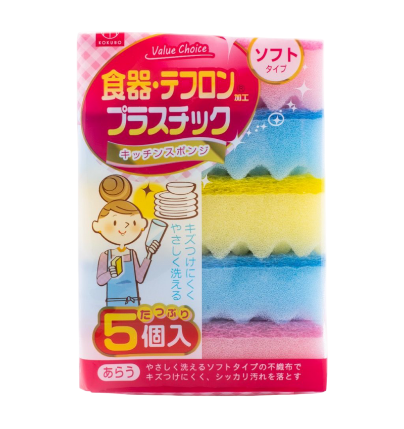 Kokubo Губки для мытья посуды с абразивным слоем мягкая, 5 шт. 