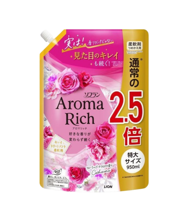 Lion Aroma Rich Catherine Кондиционер для белья с богатым ароматом натуральных масел Катрин 950мл мягкая упаковка