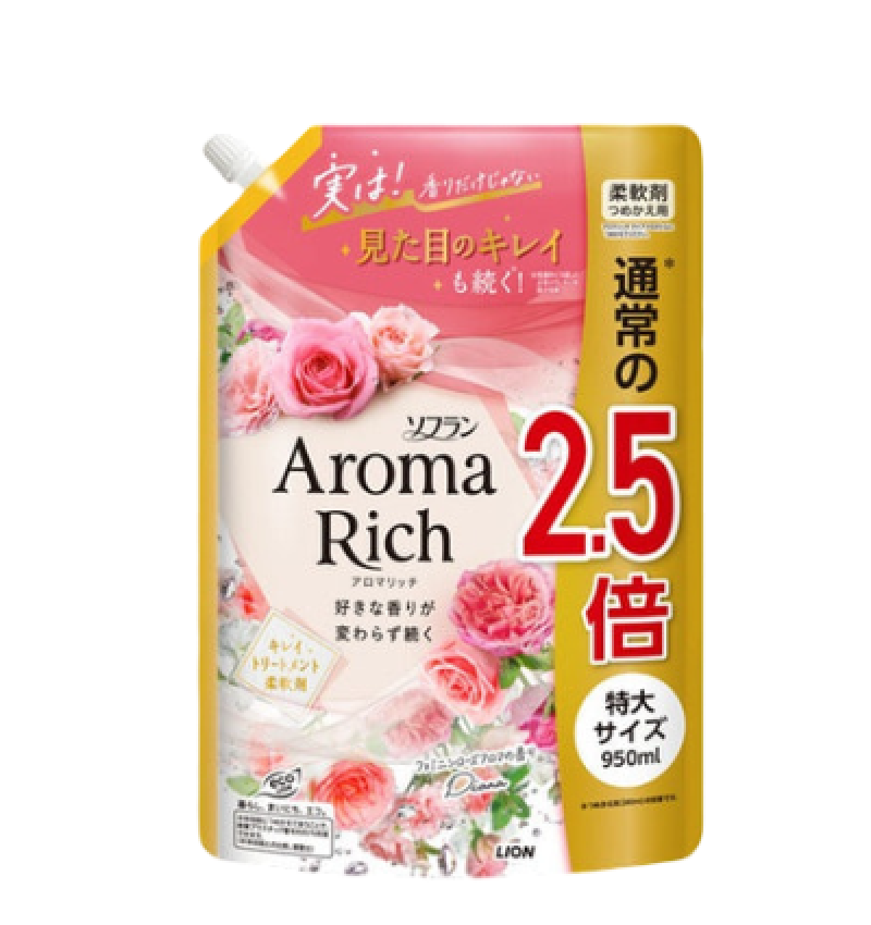 Lion Aroma Rich Diana Ополаскиватель для белья с натуральными арома маслами, 703 Диана, 950мл мягкая упаковка