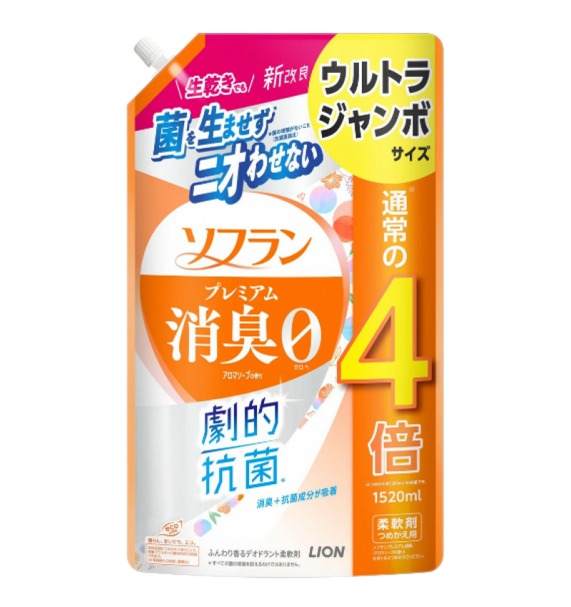 Lion Soflan Кондиционер для белья натуральный аромат цветочного мыла, Premium Deodorizer Soap 204, 1520 мл мягкая упаковка