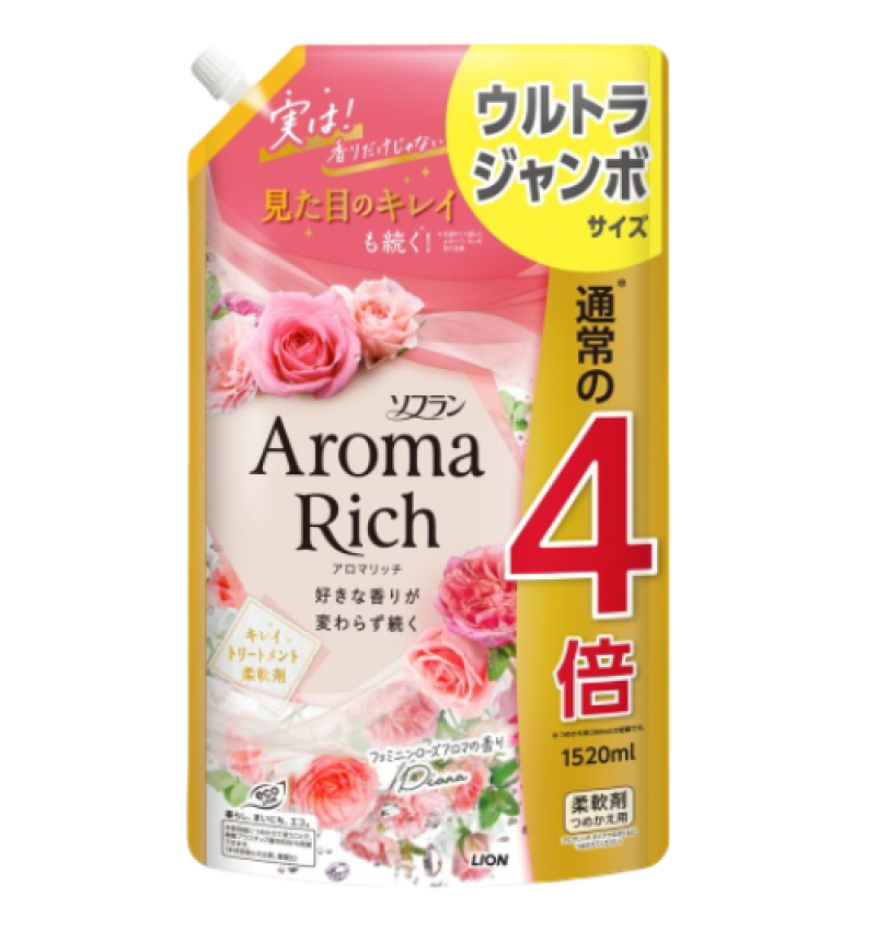 Lion Aroma Rich Diana Ополаскиватель для белья с натуральными арома маслами, 703 Диана, 1520мл мягкая упаковка