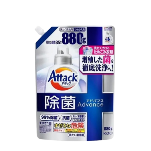 KAO Японский гель для стирки Attack Antibacterial Advance, с максимальным стерилизующим и дезодорирующим эффектом, с ароматом трав, 880 мл. мягкая упаковка