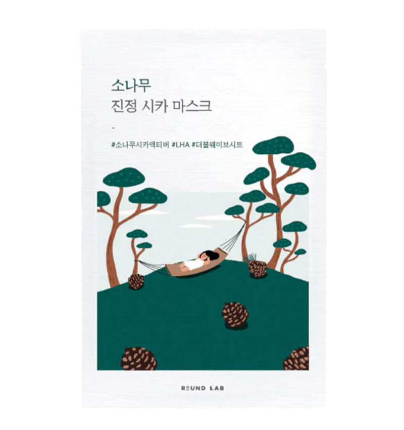 Round Lab Успокаивающая маска с экстрактами сосны и центеллы Pine Calming Cica Mask Sheet, 27 мл.