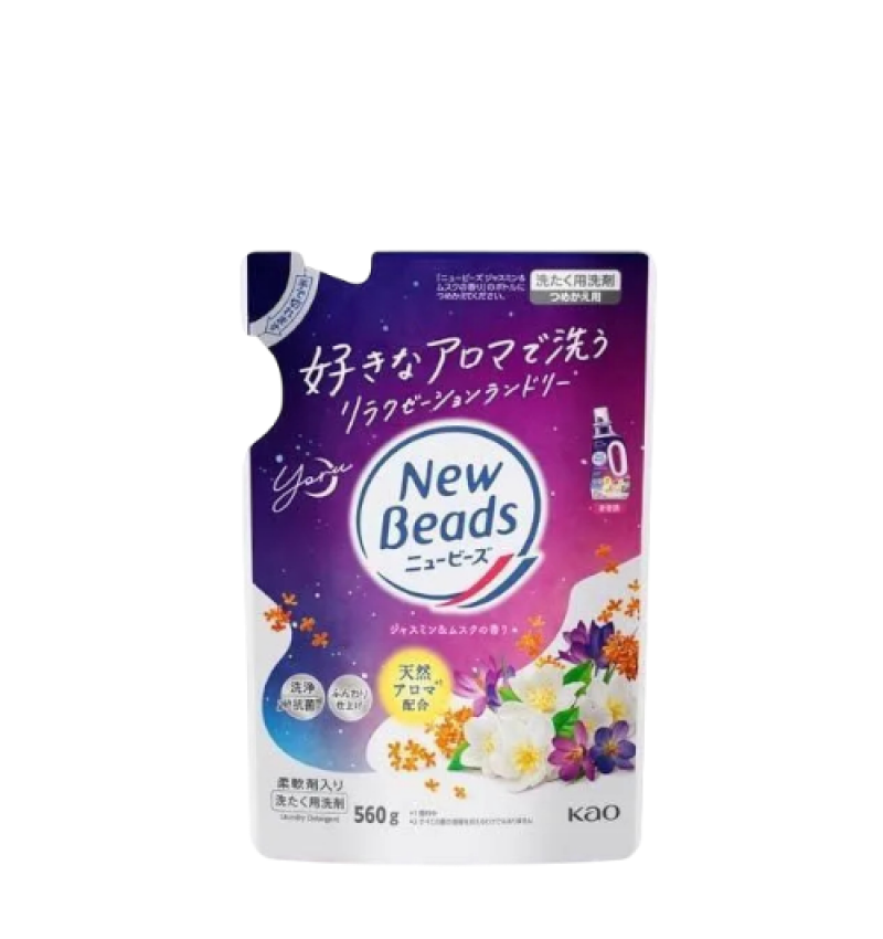 КАО New Beads Мягкий гель для стирки белья, с ароматом жасмина и мускуса,560 мл. мягкая упаковка