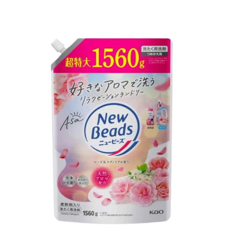 КАО New Beads Мягкий гель для стирки белья "Цветочный люкс", с ароматом розы и магнолии,1560 мл. м/у