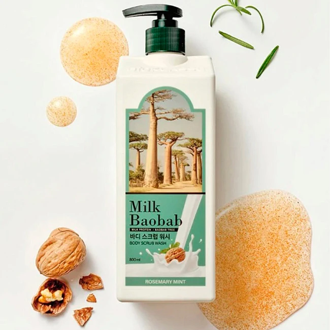 Milk Baobab Гель-скраб для душа с отшелушивающим эффектом Body Scrub Wash Rosemary Mint 800 мл.