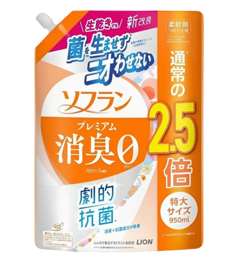 LION SOFLAN Кондиционер для белья аромат цветочного мыла Premium Aroma Soap Deodorizer 204 950мл мягкая упаковка