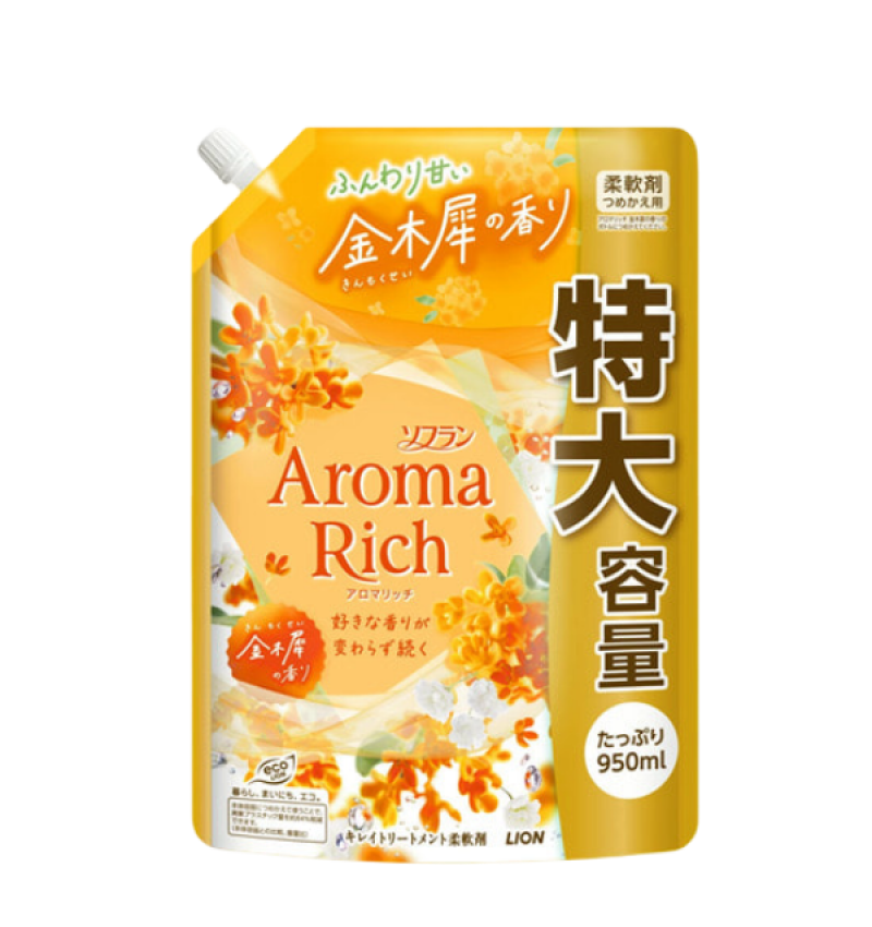 Lion Кондиционер для белья с богатым ароматом Османтуса, Soflan Aroma Rich Osmanthus 314, 950мл мягкая упаковка