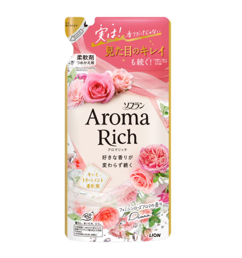 Lion Кондиционер для белья с натуральными ароматическими маслами / Soflan Aroma Rich Diana 703, 380 мл. мягкая упаковка