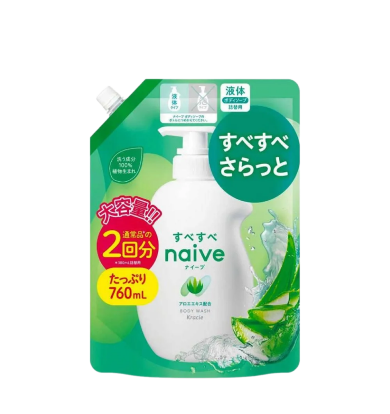 KRACIE Naive Body Soap Aloe Жидкое мыло для тела с экстрактом алоэ 760 мл. мягкая упаковка