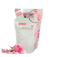 SPR JAPAN Samourai Woman Body Soap Увлажняющее жидкое мыло для тела, с гиалуроновой кислотой, скваланом и маслом ши, с шикарным цветочно-фруктовым ароматом, 400мл. мягкая упаковка