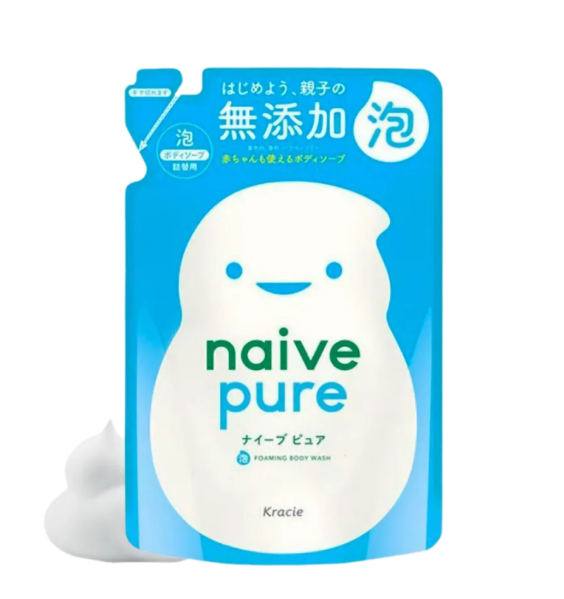 KRACIE Жидкое мыло-пенка для тела для всей семьи, без аромата Naive Pure Foam Body Soap 450 мл. мягкая упаковка