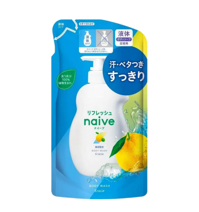 KRACIE Освежающее жидкое мыло с ароматом грейпфрута и лайма, Naive Refresh Body Soap 380 мл. мягкая упаковка