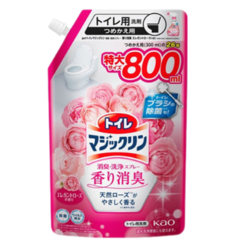 KAO Чистящее и дезодорирующее средство для туалета, аромат роз Toilet Magiclean Deodorant Clean Elegant Rose, 800 мл. мягкая упаковка