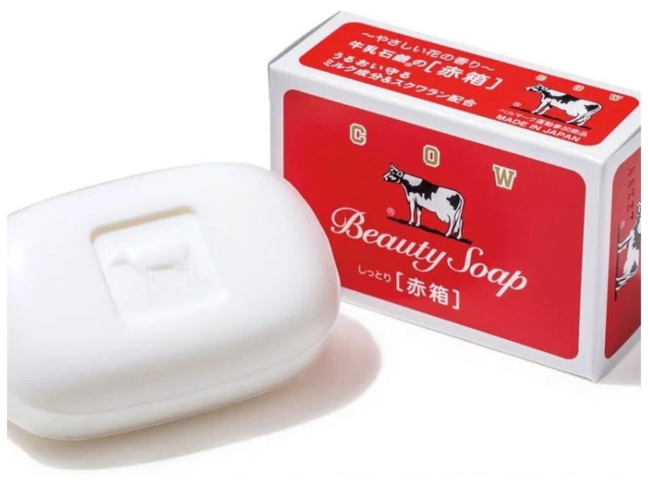 COW Молочное увлажняющее туалетное мыло с пудровым ароматом роз «Beauty Soap» красная упаковка 90гр.