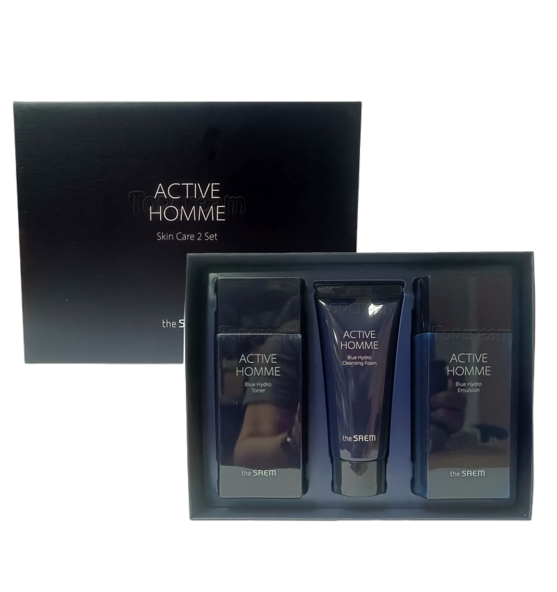 The Saem Набор уходовый для мужской кожи лица (тонер, эмульсия, пенка для умывания) Active Homme Blue Hydro Skin Care, Set 145*2, 60мл