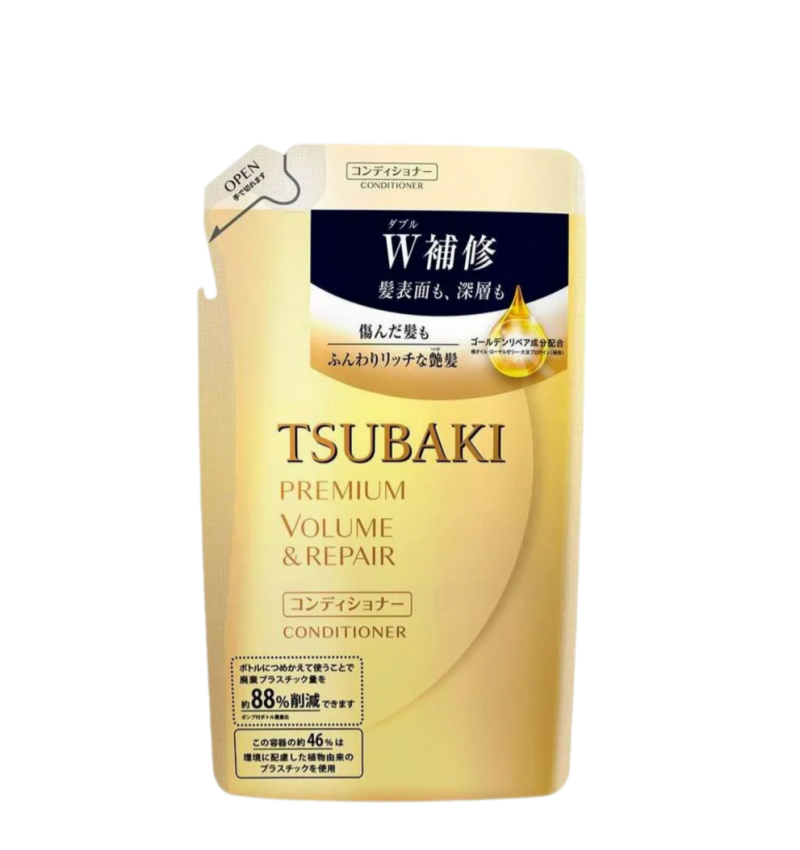 Shiseido Tsubaki Кондиционер для восстановления и придания объема волосам, с маслом камелии, с цветочно-фруктовым ароматом Premium Volume, 330 мл мягкая упаковка