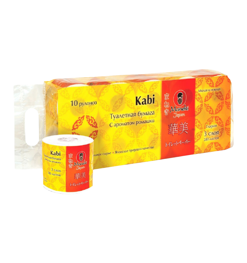 Maneki Бумага туалетная "3 слоя" с ароматом ромашки / Kabi, 10 рул.