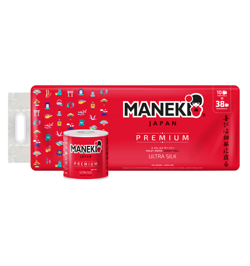 Maneki Бумага туалетная без аромата "3 слоя", гладкая / Premium Red, 10 рул.