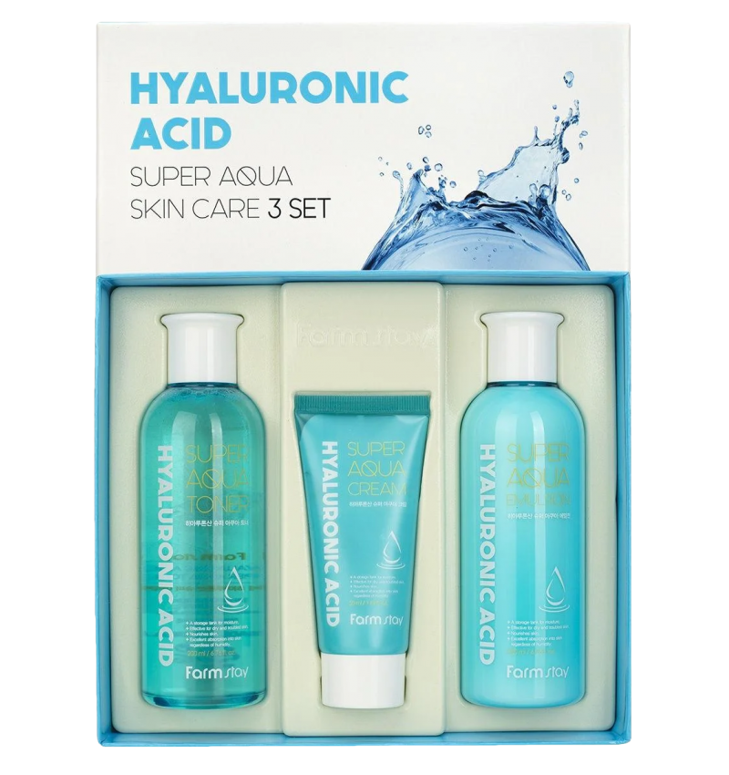 FarmStay Увлажняющий набор для лица (Тонер + Эмульсия + Крем) / Hyaluronic Acid Super Aqua Skin Care, 3 Set