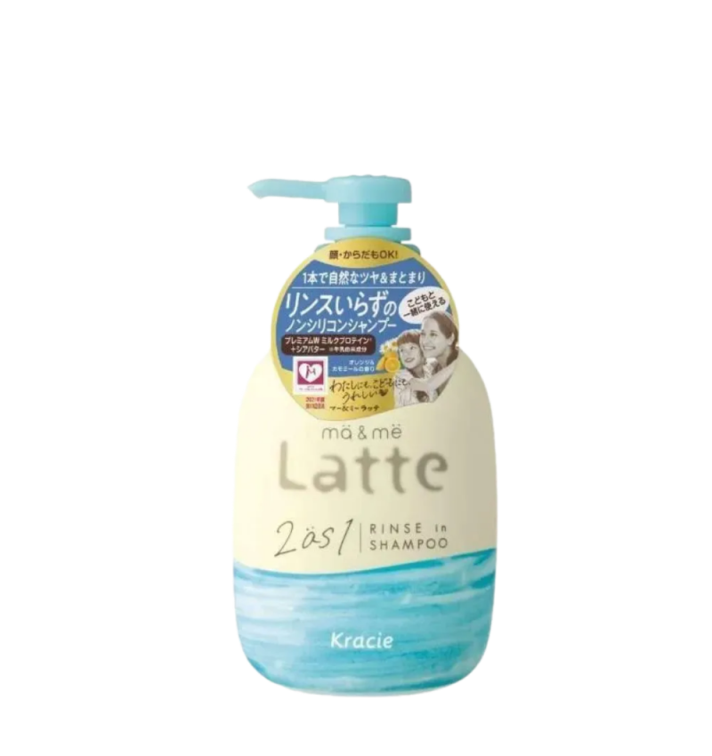  KRACIE Ma & Me Latte 2 as 1 Rinse in Shampoo Бессульфатный шампунь-кондиционер с маслом ши 490мл.