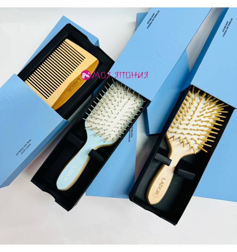 Lador Деревянная расческа гребень для волос Detangling Mini Hair Comb, 10 х 6,5 см